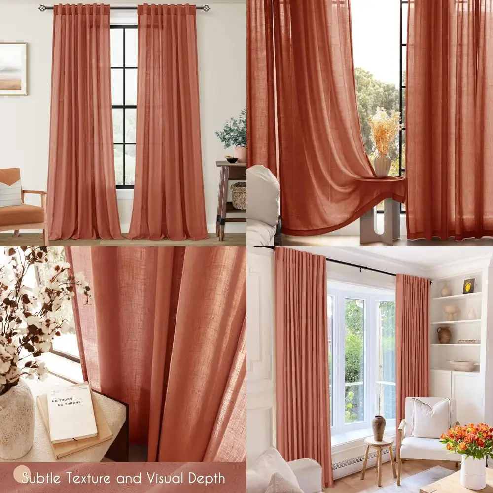 

Rust-Toned Linen Curtains, 132 Long, 2-Panel Set for Living Spaces with Light Filtering and Back Tab Design