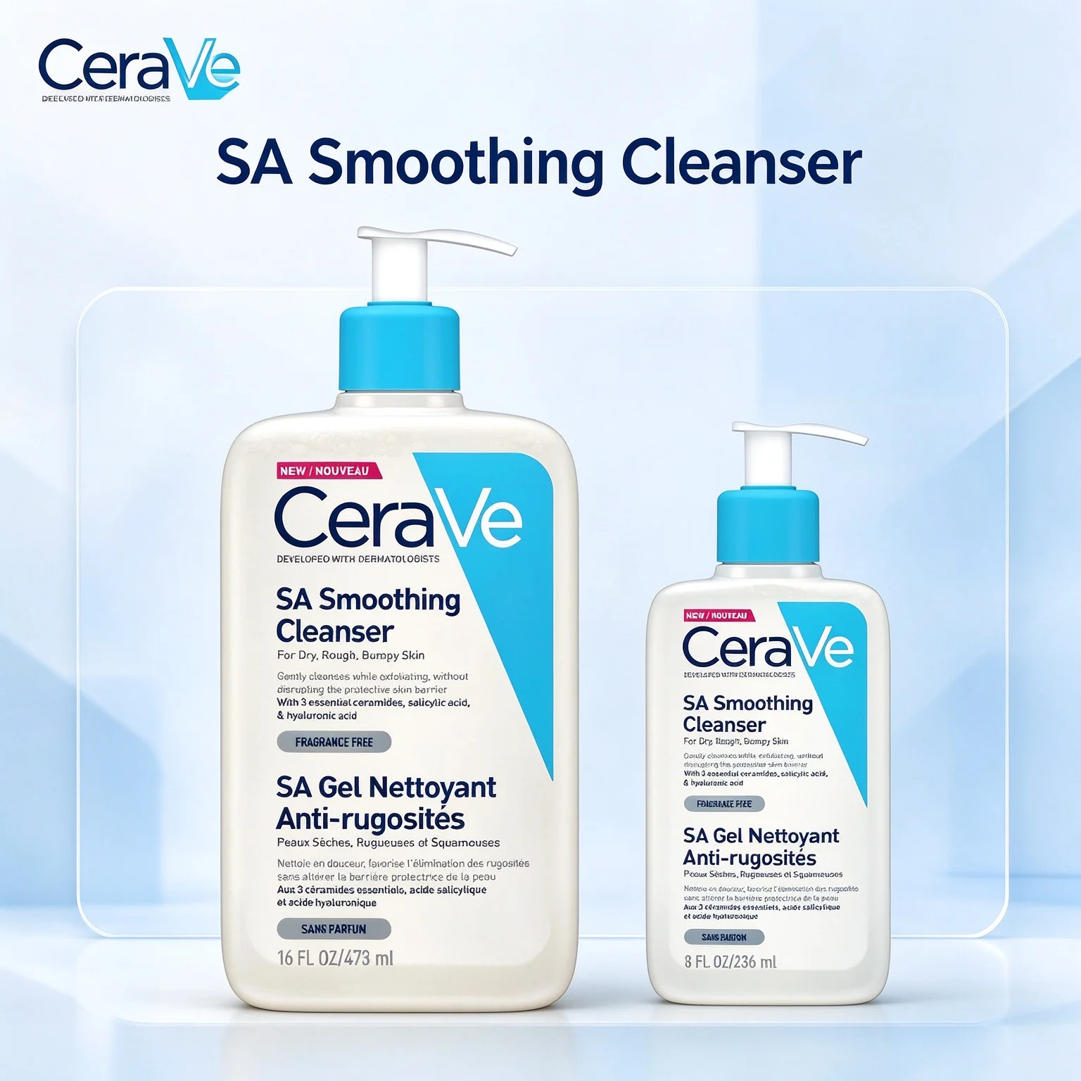 CeraVe SA Smoothing Cleanser 8oz/16oz(236ml/473ml) Fragrance Free Skin Smoothing Gel Cleanser For Bumpy Skin