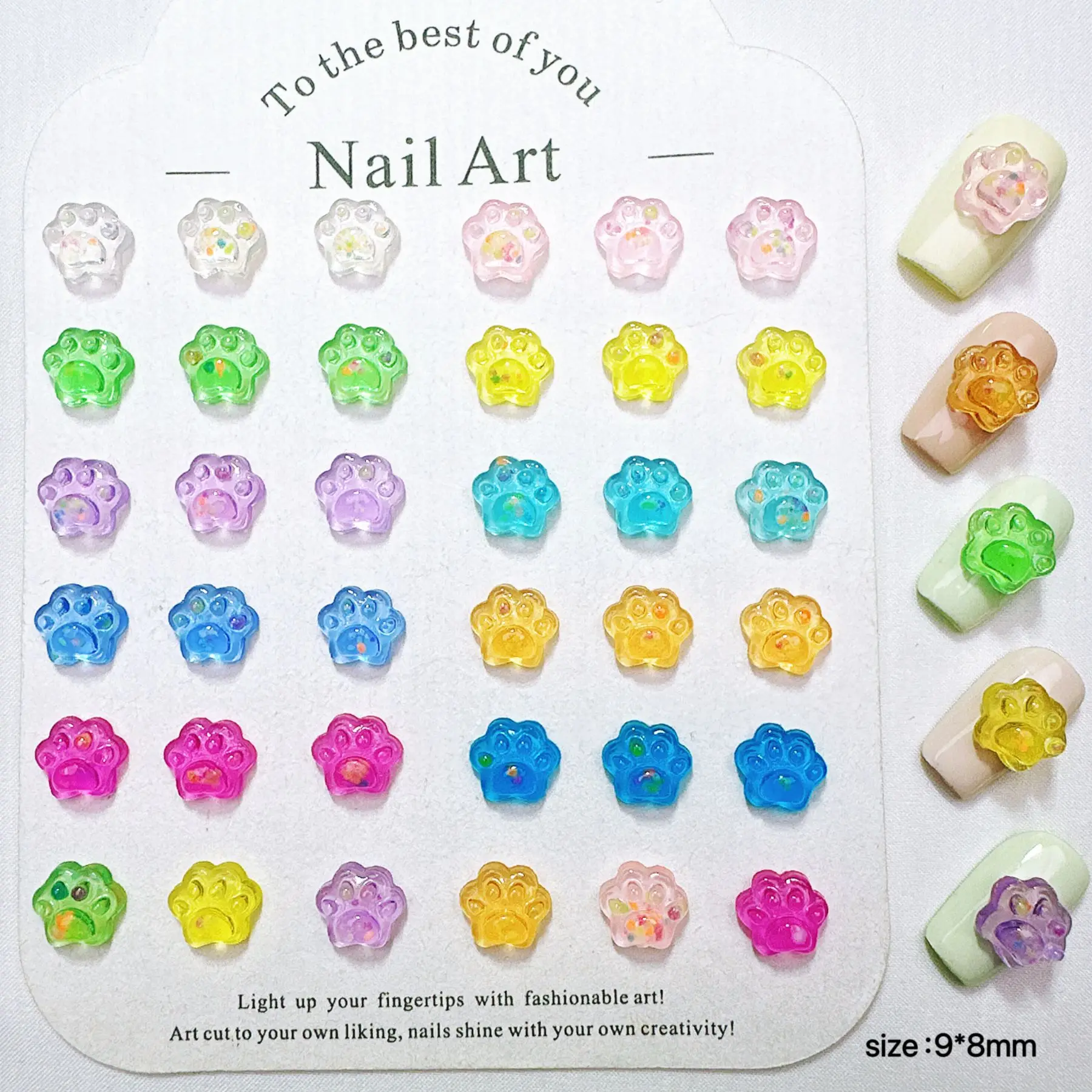 100Pcs/bag Icy Solid Cat Paw Nail Charms - Aurora Pastel Press-On Nail Decor for Manicures Accessories, Kawaii Resin Accessories