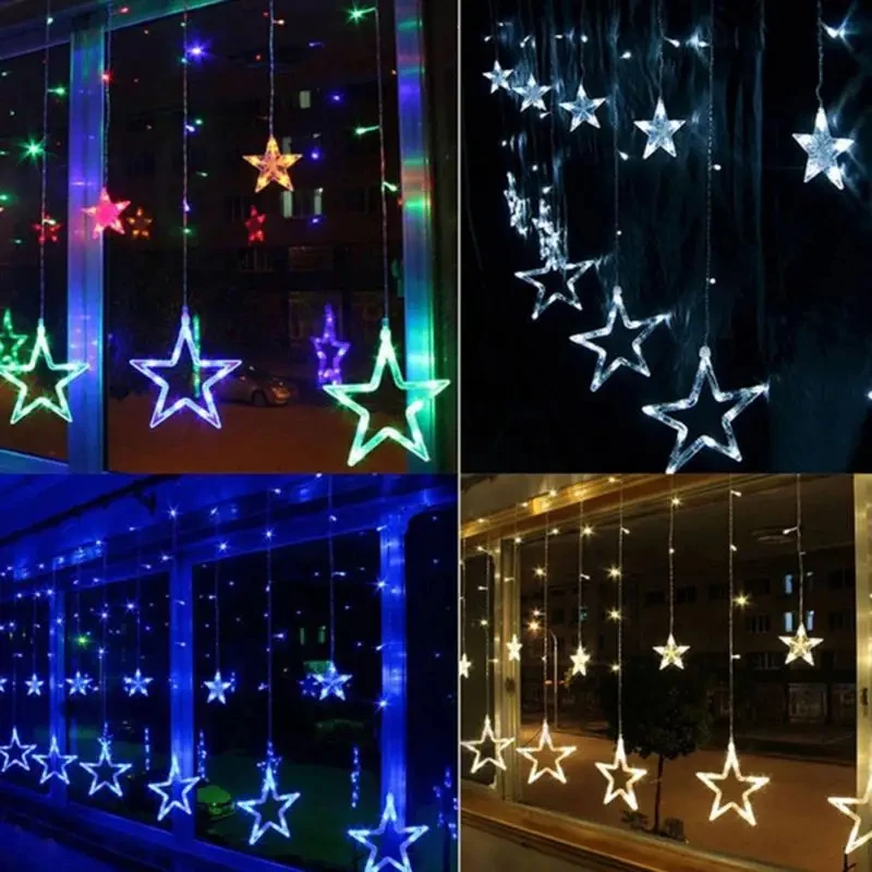 Christmas Lights AC 220V EU Plug Romantic Fairy Star LED Curtain String Lighting For Holiday Wedding Garland Party Decoration