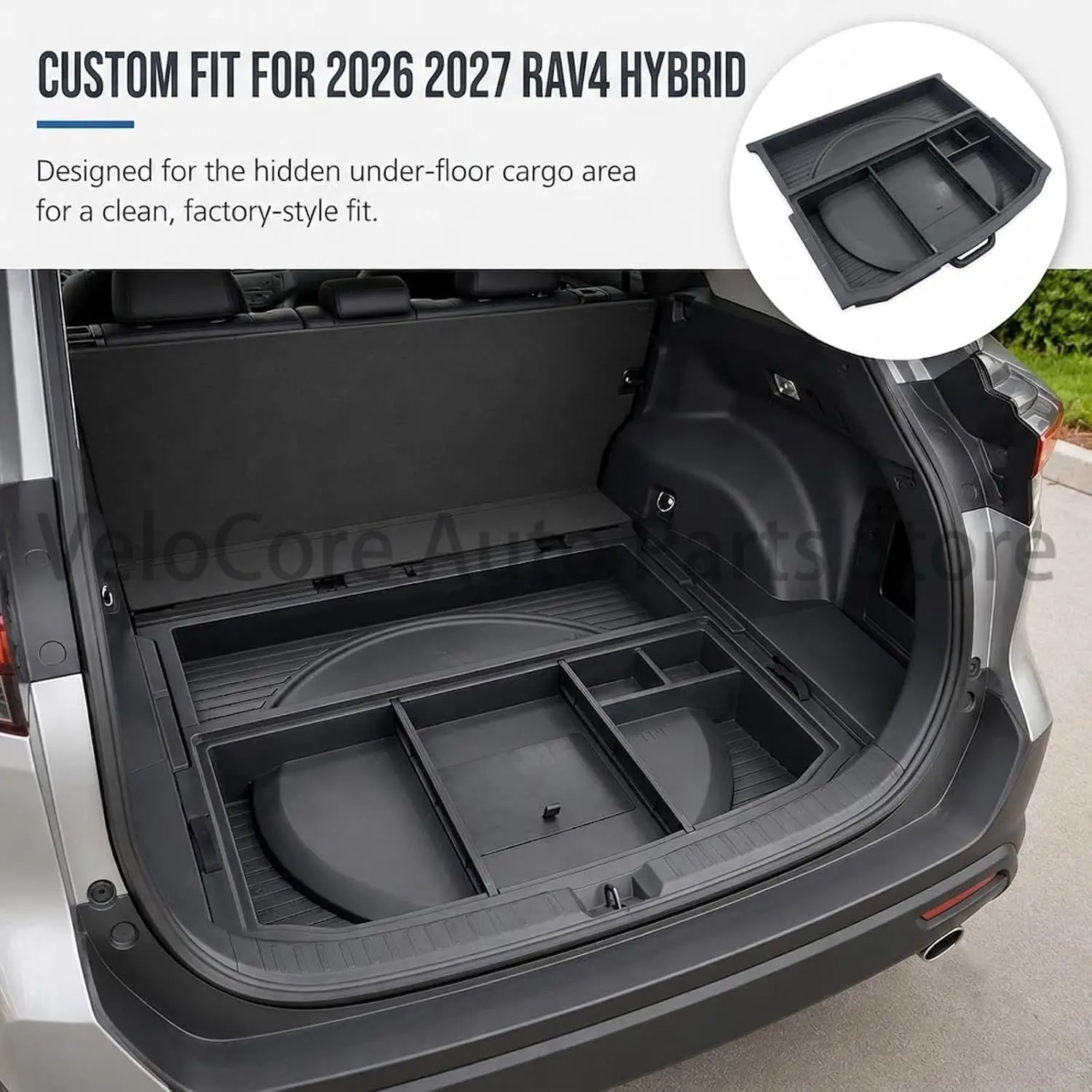Perfect Fit Trunk Storage Box for 2026-2027 Toyota RAV4 Hybrid,Premium Anti-Slip,Hidden Extra Storage Space Drop-In Installation