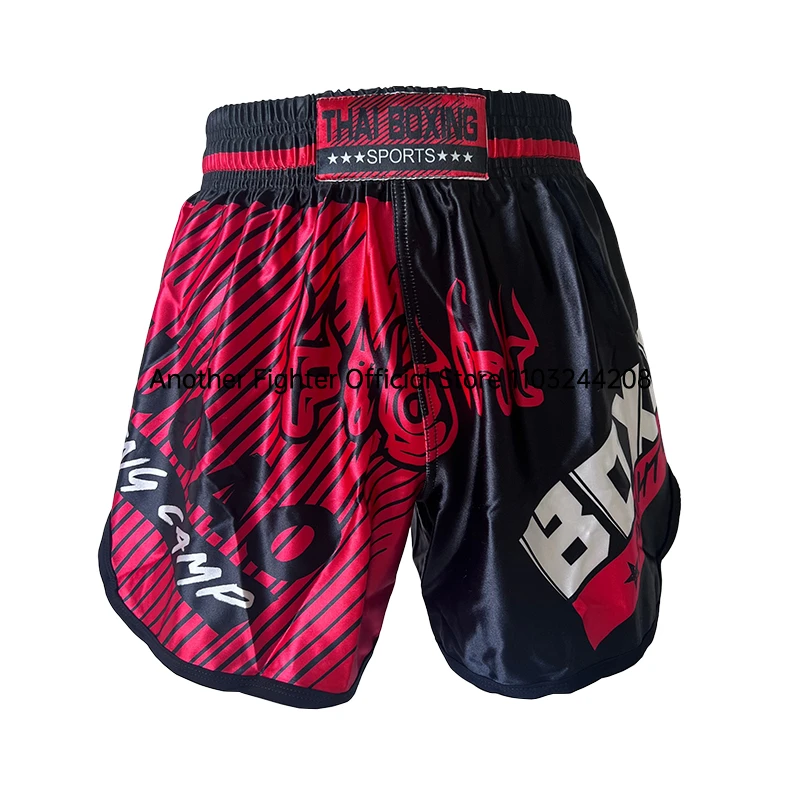 Pantalones cortos de boxeo tailandés de satén Muay Thai para hombres, mujeres y niños, negro, rojo, Sanda, artes marciales, ropa de MMA, pantalones de Kickboxing de lucha en jaula