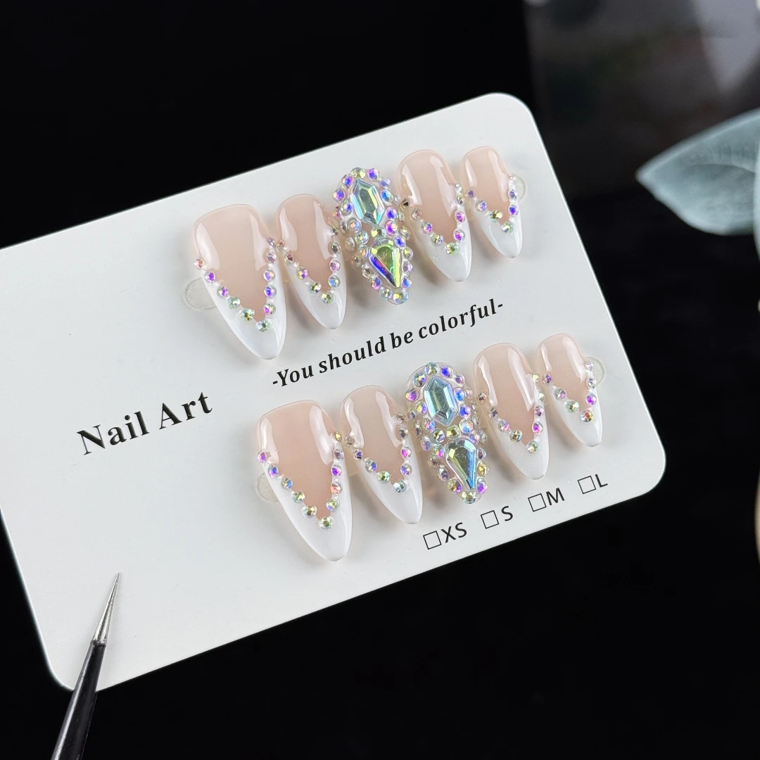 10pcs High-end Simple and elegant style, hand-painted V-shaped design, three-dimensional set of diamonds, and point diamond hand view 2