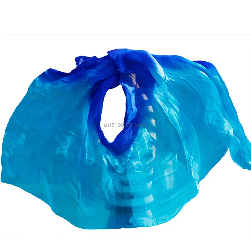 100% الحرير الرقص الشرقي الحجاب الرقص وشاح شال حريري الأزرق الملكي + الفيروز الرقص الشرقي ممارسة الأداء الحرير الحجاب 250/270*114 سم #3