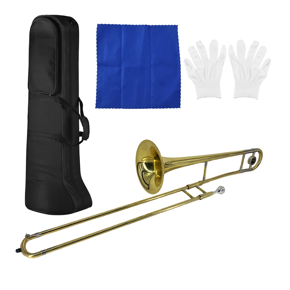 Alto Trombone Brass Gold Lacquer Bb Tone B flat Wind Instrument with Cupronickel Mouthpiece Case