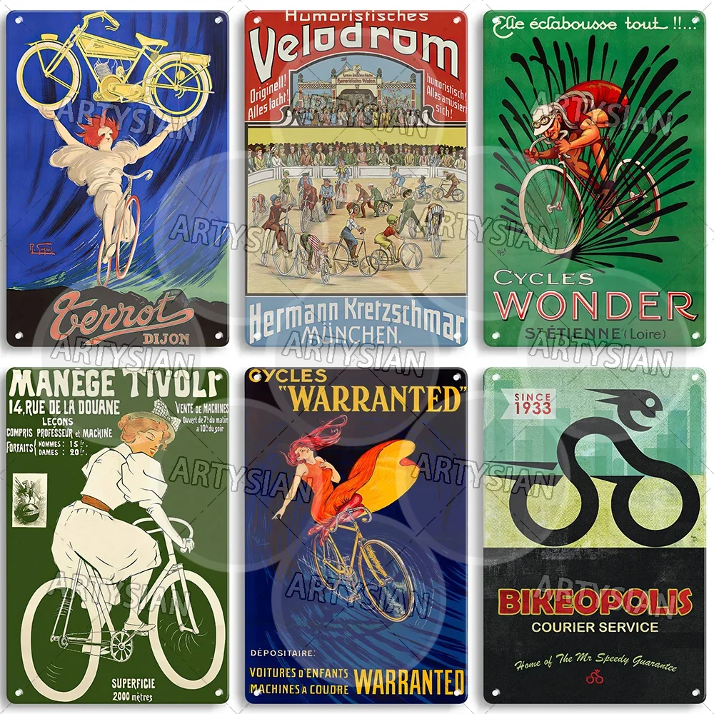 France Art Nouveau Metal Sign Bicycle Poster Royal Enfield Automoto Peugeot Terrot Dijon J.B. Louvet Météore Wonder Warranted