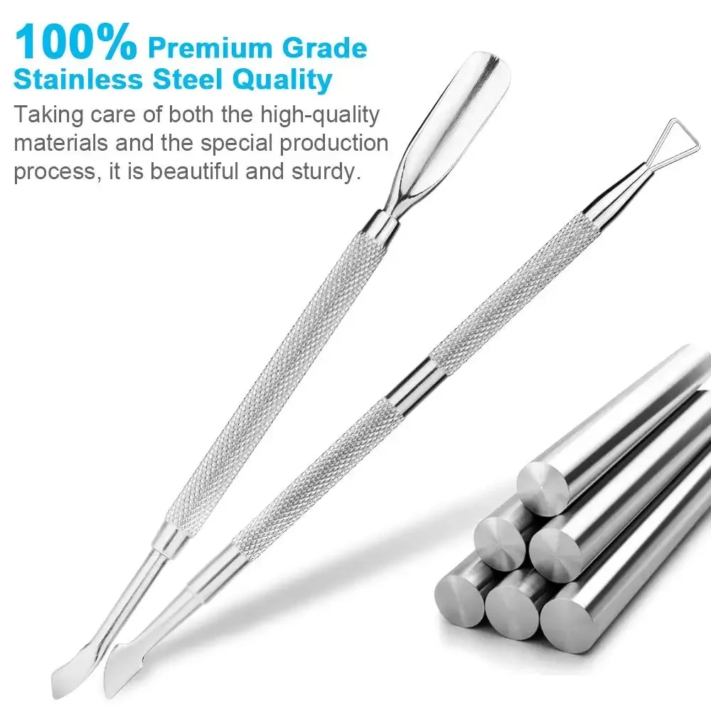 2PCS Cuticle Pusher Cutter Set Triangle Cuticle Nail Pusher Peeler Scraper Professional Grade Stainless Steel Cuticle Remover