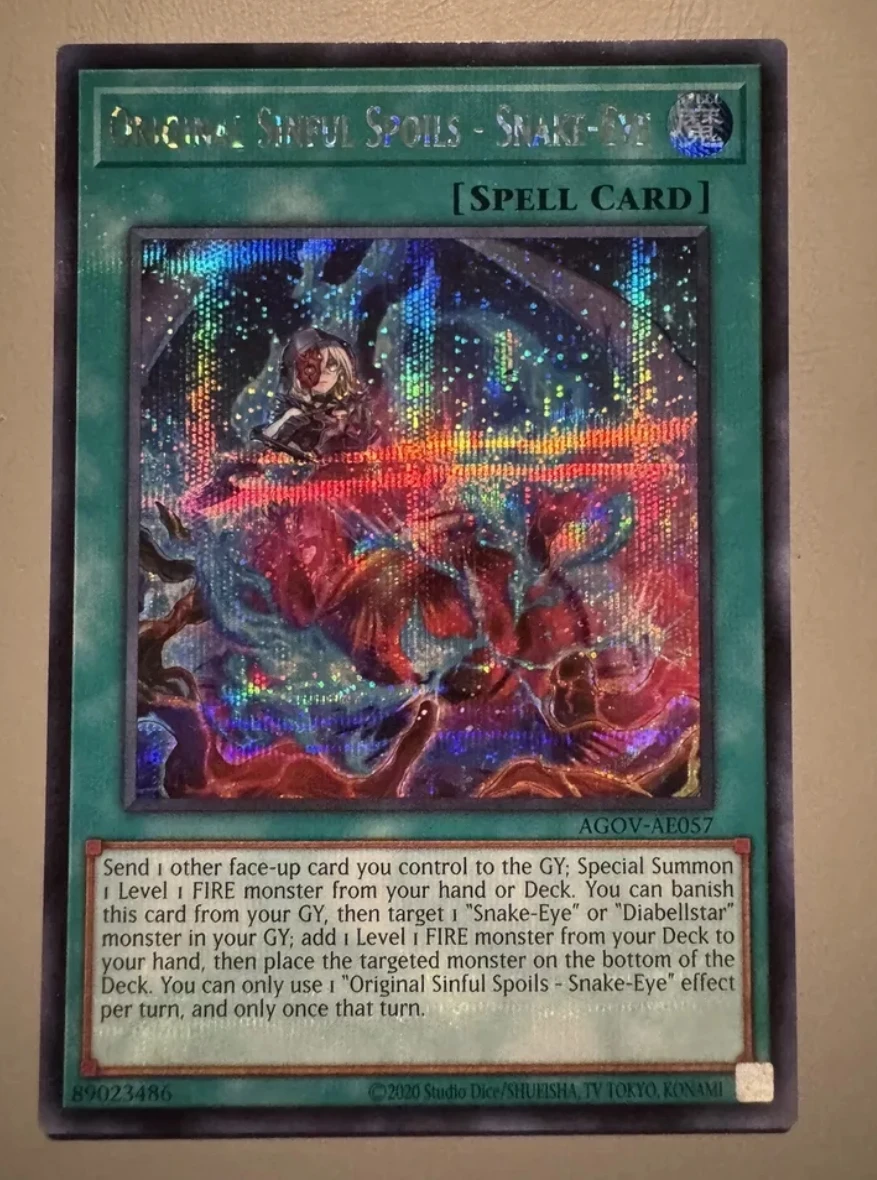 Yugioh KONAMI Duel Monsters AGOV-AE057 Original Sinful Spoils - Snake-Eye Secret Rare Asian English Collection Mint Card