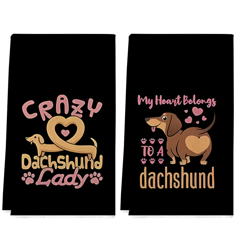 2Pcs, Valentine's Day Black Background Dog-Themed Slogan Kitchen Towels, 40Cm*60Cm Towel Set, Super Absorbent Soft Cleaning Cloth, Cooking Baking Tea Towel, Hand Towel, Cleaning Cloth, Dishcloth, Kitchen Decoration, Living Room Decoration, Kitchen Essentials, Home Essentials