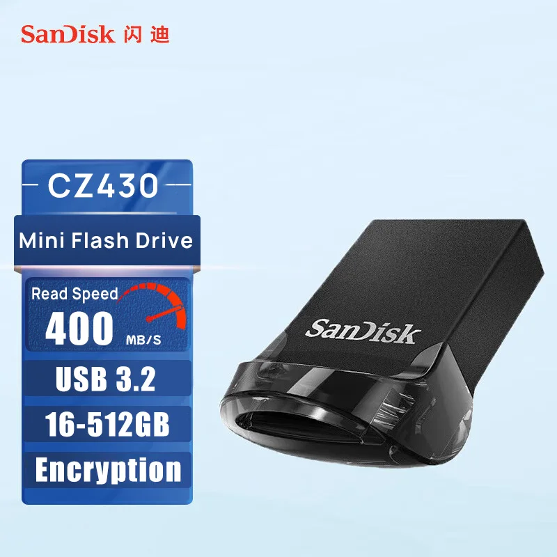 SanDisk CZ430 USB3.2 Mini Flash Drive Pendrive Speed up to 400MB 128GB 64GB 32GB Pen Drive Memory Stick U Disk For Laptop TV Car