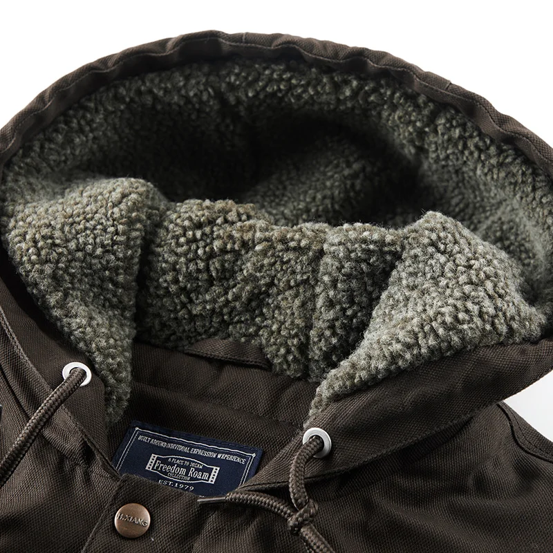 Men's Washed Cotton Hooded Jacket Zip Up Pockets Warm Lined Casual Outdoor Parka For Autumn Winter