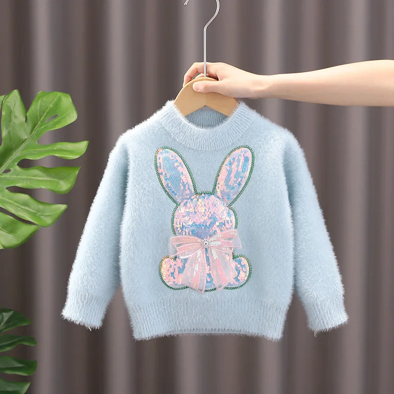 Winter girls mink velvet padded sweater 2023 new children's pullover sweater girls baby bottoming shirt western style.