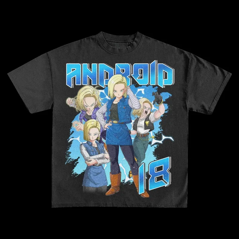 Sommer Herren T-Shirts Japanischer Anime DRAGON BALL Android 18 Grafik-Kleidung Harajuku Y2K Übergroße Reine Baumwolle Mlae DBZ Oberteile