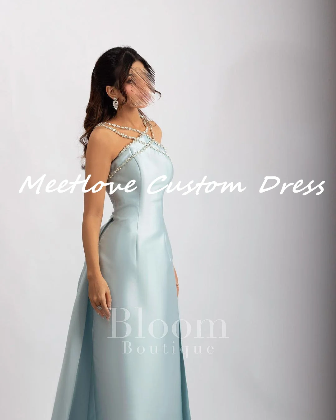 Meetlove Blue Rhinestone فستان حفلات الزفاف Formal occasion dresses Long dresses Dubai Luxury Evening Dress 2024 Birthday Dresse