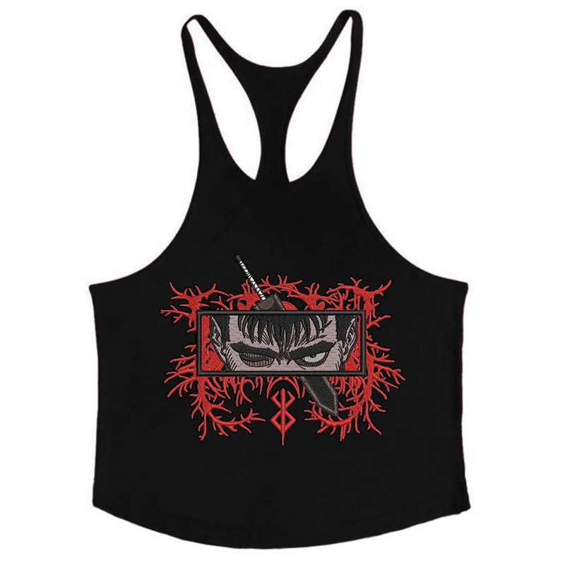 Berserk Grafik-Tanktop aus Baumwolle für Herren, Sommer, ärmellos, Y-Back-Weste, für Fitness, Muskeltraining, sportliches Workout, Unterhemd, Activewear – Detail 8