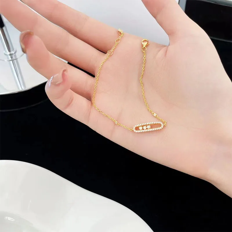 French Classic 925 Luxury Jewelry Move Series Three Active Diamond Women's Double Chain Bracelet. High end gifts