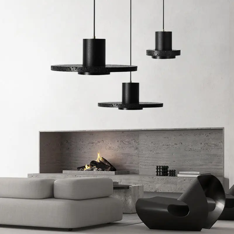 Modern minimalist bedside chandelier creative restaurant bar designer black hole stone bedroom long-line pendant lamp