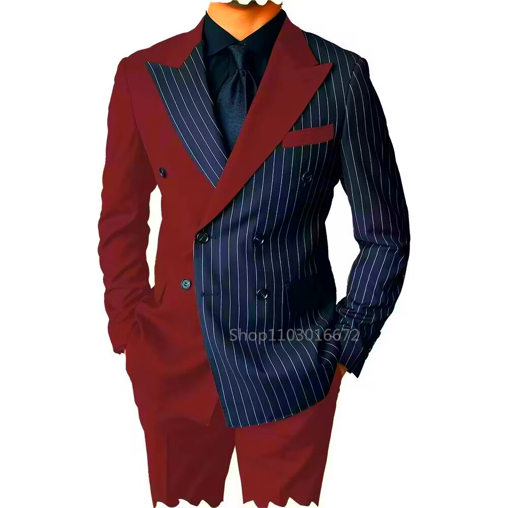 Immagine 4: Nuovo Stile Abito Formale da Uomo 2 Pezzi, Smoking da Sposo con Risvolto a Punta, Vestibilità Slim, Blazer Doppiopetto e Pantaloni, Set Elegante per Affari