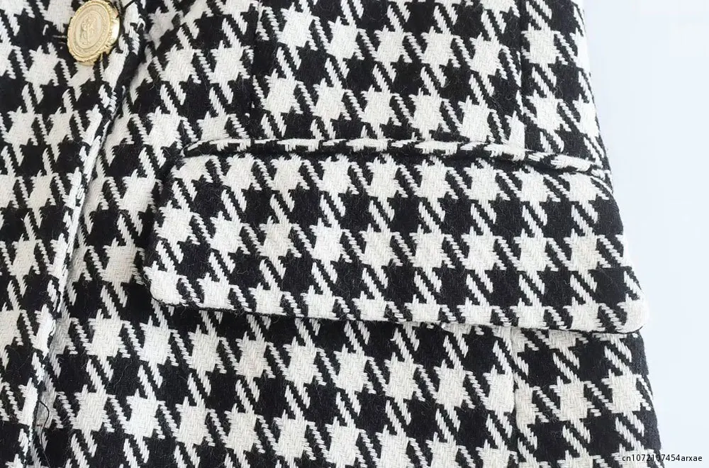 Damska modna dwurzędowa marynarka w Houndstooth w stylu Vintage z długimi rękawami z patkami damska odzież wierzchnia eleganckich kamizelek