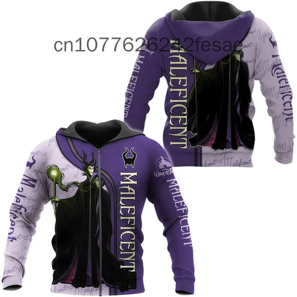 2024 New Disney Halloween Hoodie 3D Printed Maleficent Men's and Women's Casual Street Y2K Zipper Hoodie