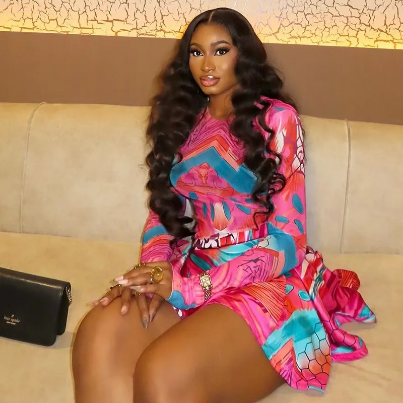 

Women's Paintings Print O-Neck Long Sleeve A-Line Mini Dress