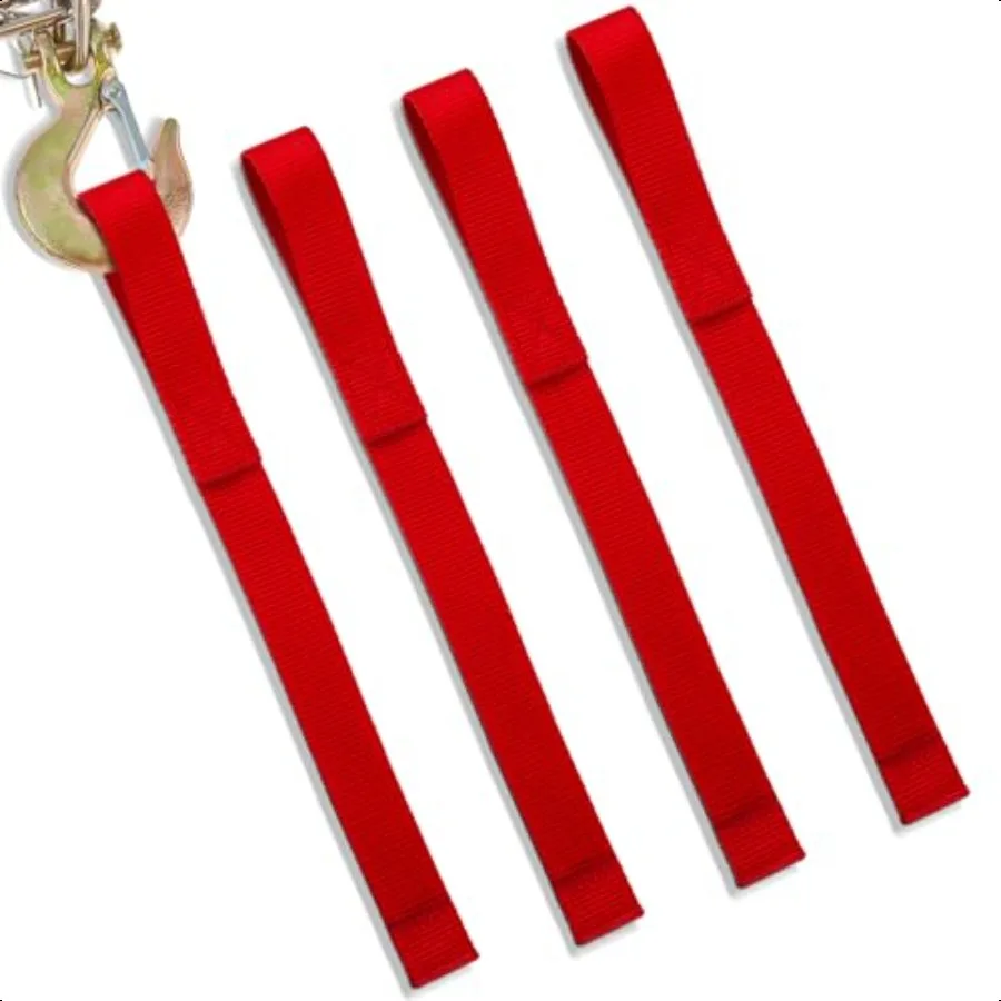 

3 Pcs Winch Hook Pull Straps 1 Inch Wide 12 Inches Long Hook Strap Nylon Winch Strap for Cable Rope Red