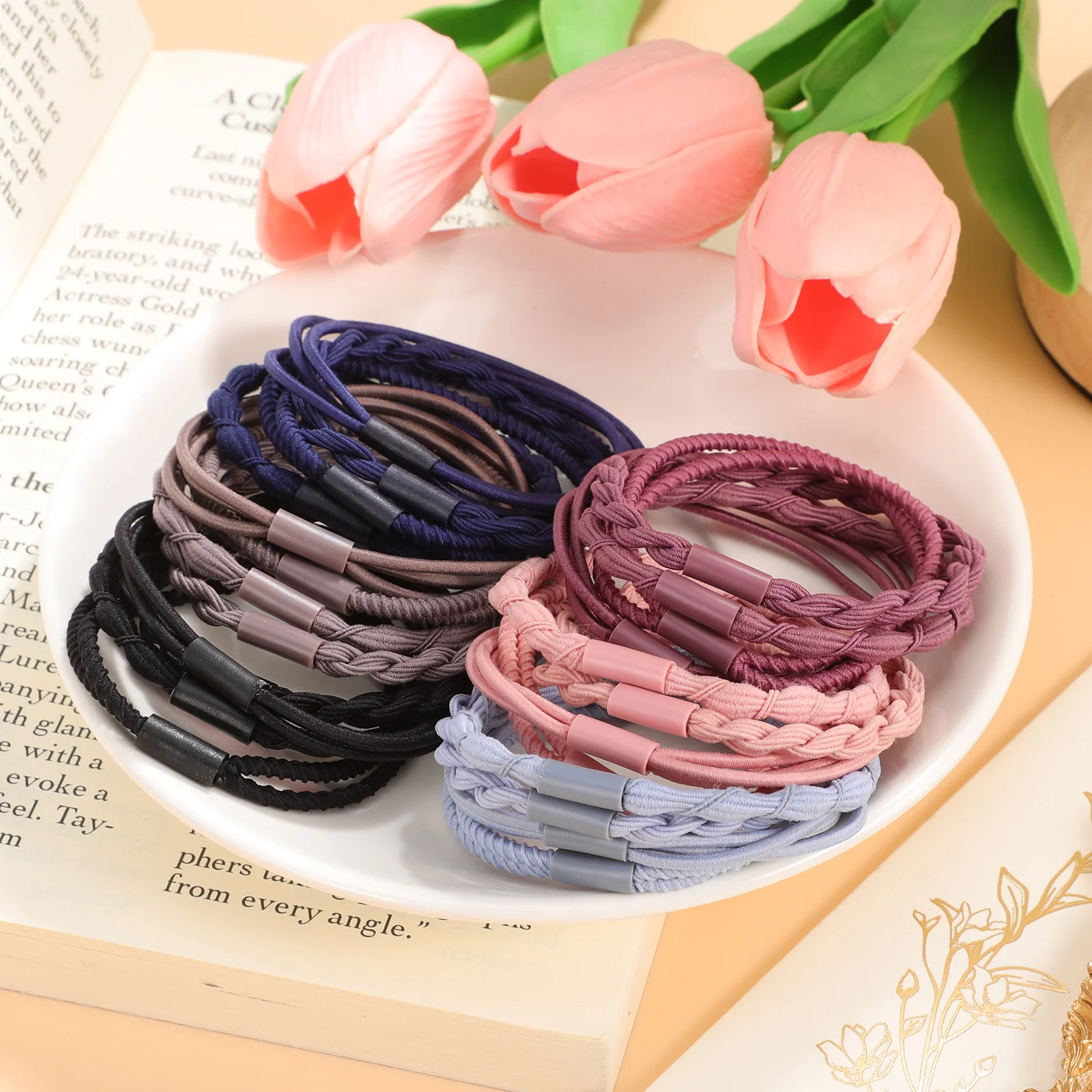 

24pcs Elastic Hair Ties Black Rubber Bands for Girls Nylon Bracelets Versatile Use Secure Hold Design Thin Bands