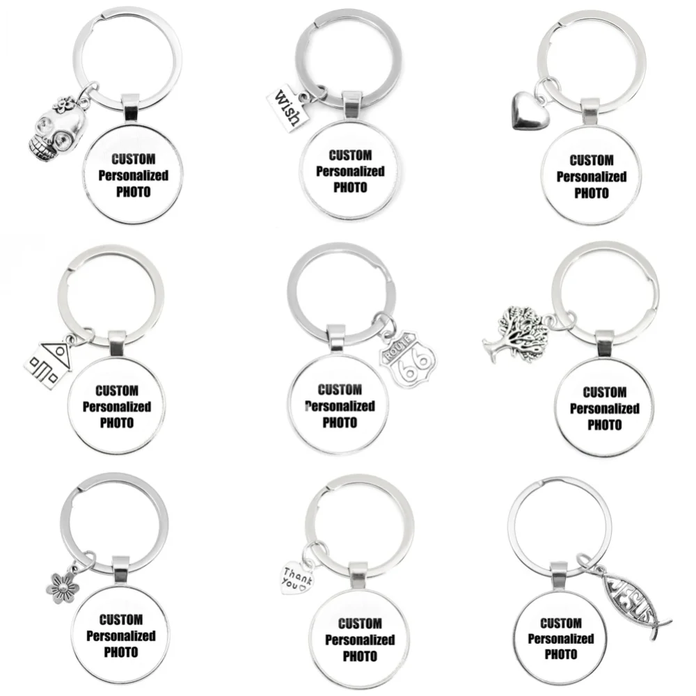 Porte-clés personnalisé avec photo, pendentif photo en forme de cœur, d'arbre, de route 66, accessoires de remerciement pour votre anime préféré, vos parents