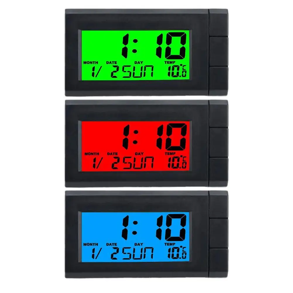 Car Digital Dashboard Clock and Thermometer Electronic Clock for Dash 3 Colors Luminous Backlight Car Interior Accessories
