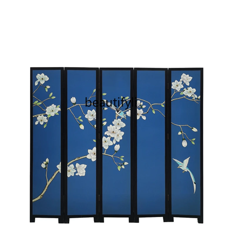 Subareas Screens Folding Pure Hand Drawing Screen Curio Cabinet Bird-and-Flower Painting Hotel Lacquer Painting Background Wall