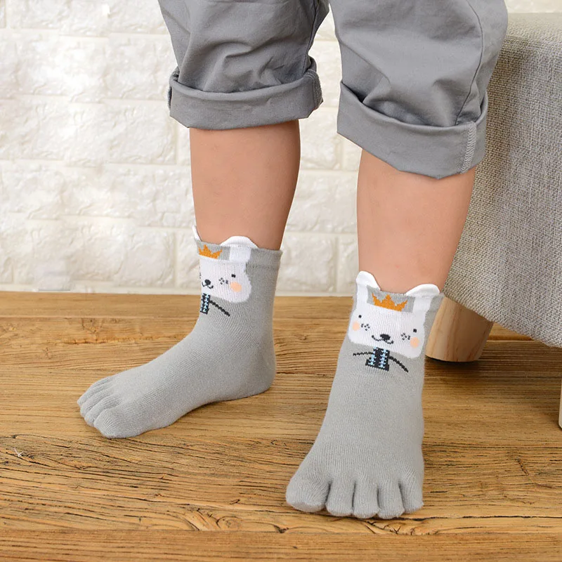 Calcetines de algodón puro con dedos de los pies para niños, calcetines cortos de dibujos animados 3D, 5 dedos, 5 pares