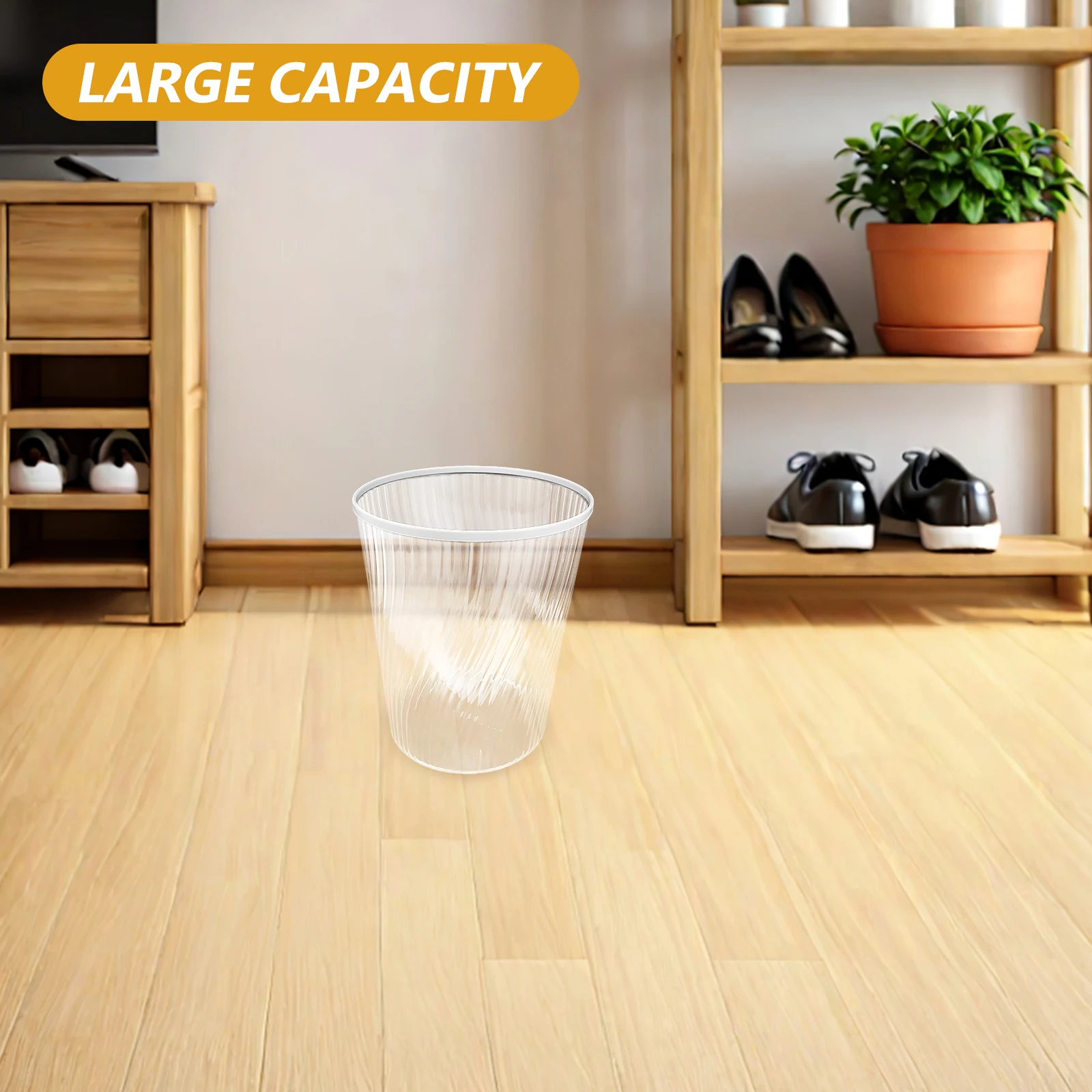 

Compact Clear Garbage Can with Gradient Thread Design - Reusable Round Trash Bin for Home Office Bedroom Bathroom Efficient