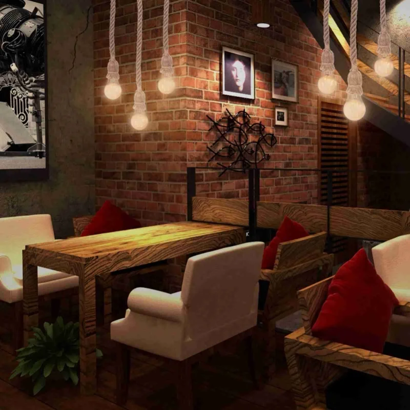 1Pc Hemp Rope Pendant Light Ceiling Lamp Loft Chandelier Industrial Home Decor Single Head