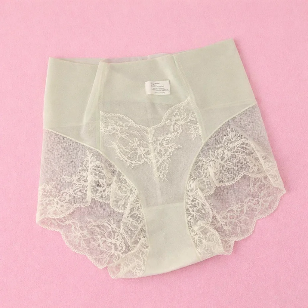High Waist Ice Silk Lace Briefs Women Seamless Tummy Control