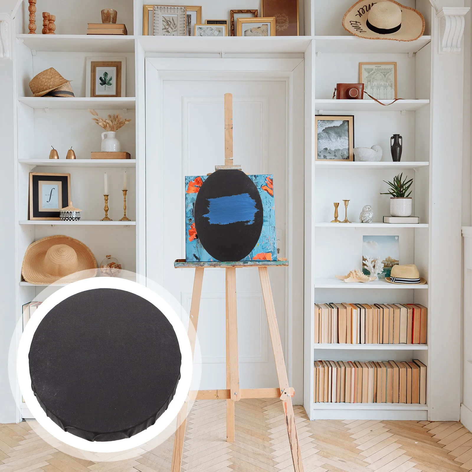1Pcs Black Oval Painting Canvas Panel Stretched on Wooden Frame High Tension Strength Wrapped Corners for Creative DIY Art