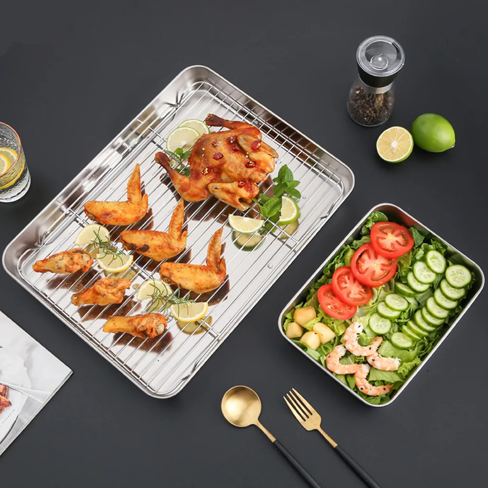 

Stainless Steel Baking Nonstick Roasting Pan For Oven Bbq Chicken Fish Beef Vegetables Multifunctional Kitchen Bakeware Draining