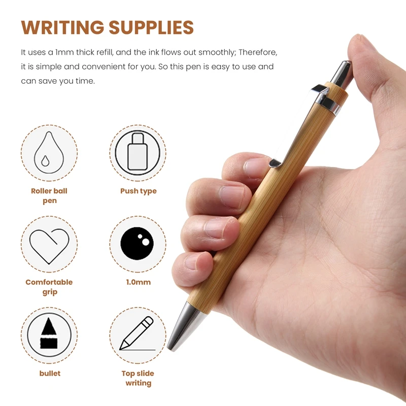 80 Pcs Ballpoint Pen Set Bamboo And Wood Writing Tools, 40 Pcs Black Ink & 40 Pcs Blue Ink