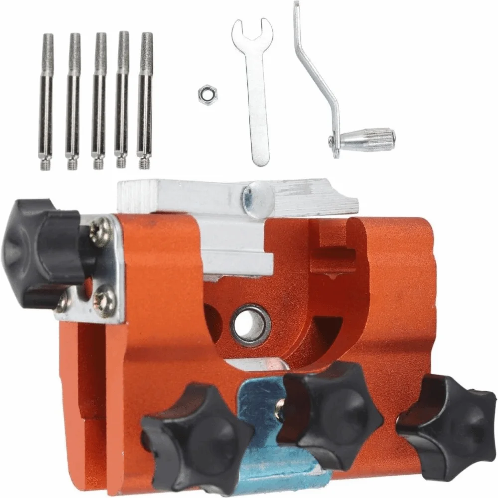 Durable Alloy Chain Saw Sharpener Orange Portable Hand Crank Sharpener Universal Fit Manual Chain Sharpener