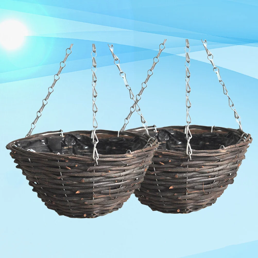 

2 PCS Rattan Flower Pot Planting Basket Arrangement Hanging Garden Decoration Patio Flowerpot Wicker Handmade Bamboo