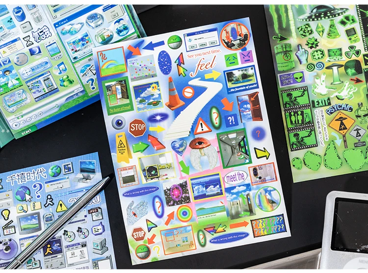 Vintage Multi Story Series Sticker Book - 27/30 Sheets Food-Y2K Themed Creative DIY Scrapbook Japanese Stationery Framed Album