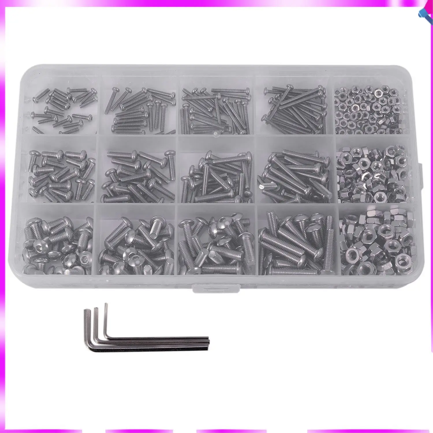 

N96R 480Pcs Button Head 12 Sizes Screw And Nuts Kit,M2 M3 M4 Steel Assorted Hex Socket Head Cap Bolts Screws Nuts Assortment Set
