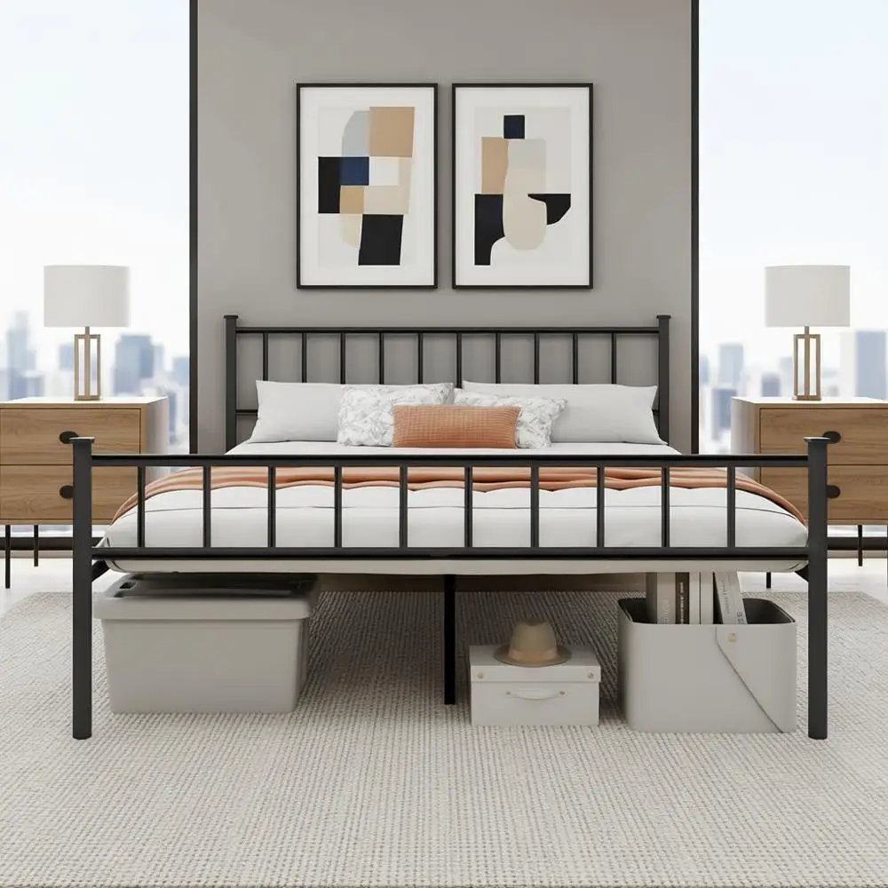 

Sturdy Steel Slat Queen Bed Frame - No Box Spring Needed, Easy Assembly, Black