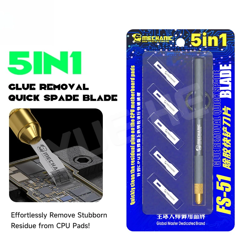 

MECHANIC FS-51 Набор лопаток для удаления клея, лезвия из нержавеющей стали для печатной платы IC, нож для расклейки процессора