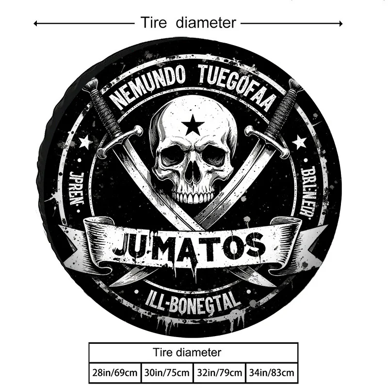 Skull Punk Style Polyester Car Tire Covers, Wear-Resistant, Scratch-Proof, Dust-Proof, Star Sword Pattern, Gothic Rock Style Pro
