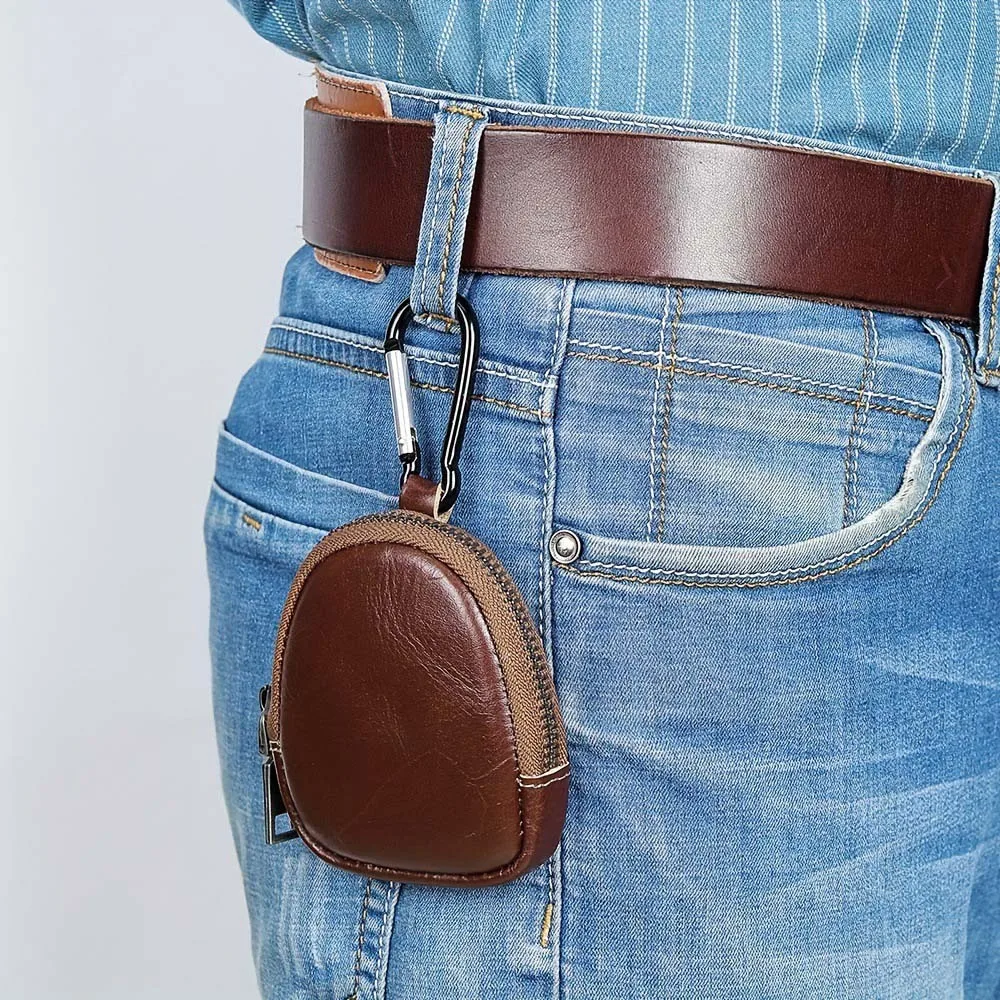 Llavero Retro cera de aceite PU cartera Mini antipérdida elíptica cremallera bolsa colgante cremallera monedero de compras para hombre