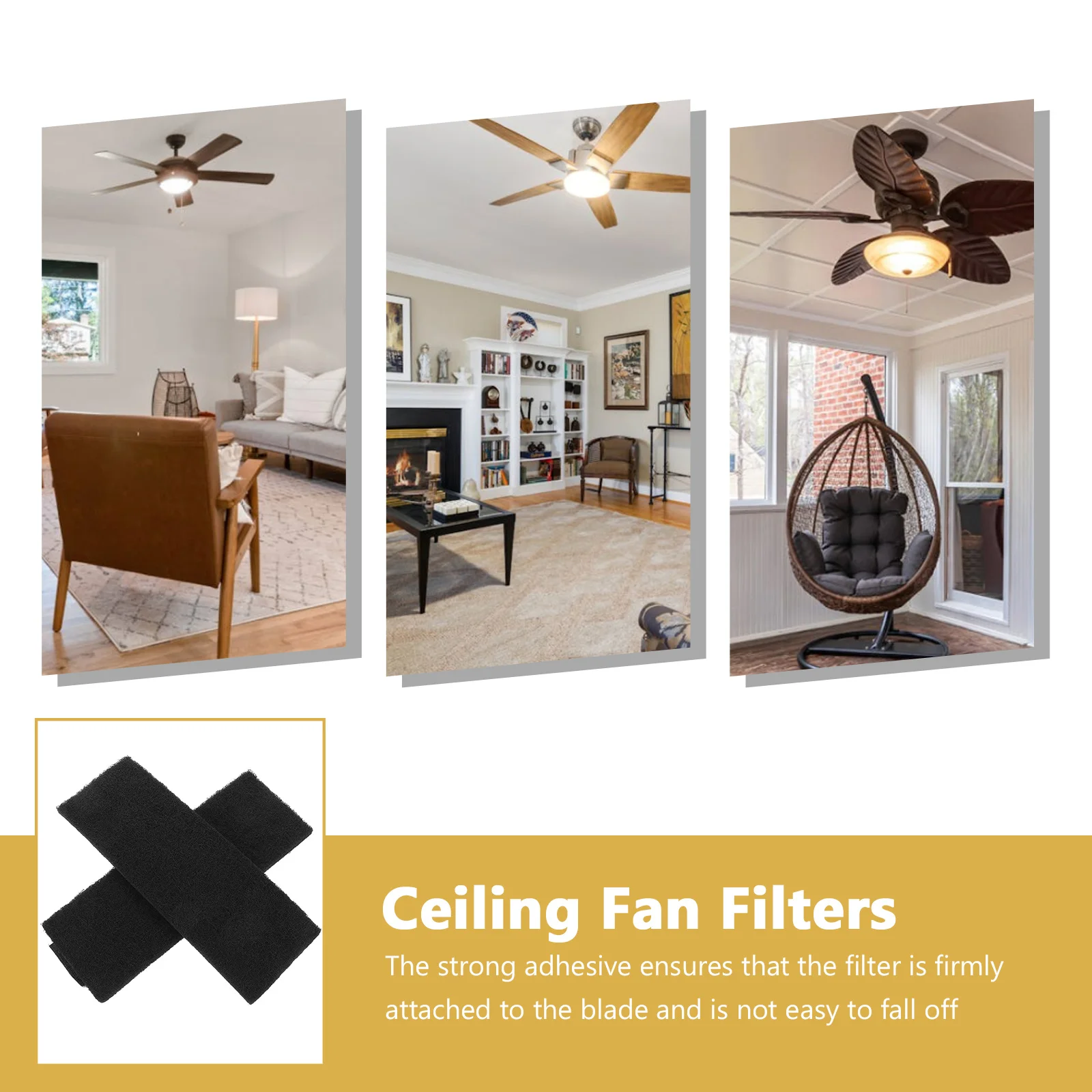 

4Pcs Activated Carbon Ceiling Fan Filters Self-Adhesive for Easy Install Dust Removal Air Purification Household Fan Accessory