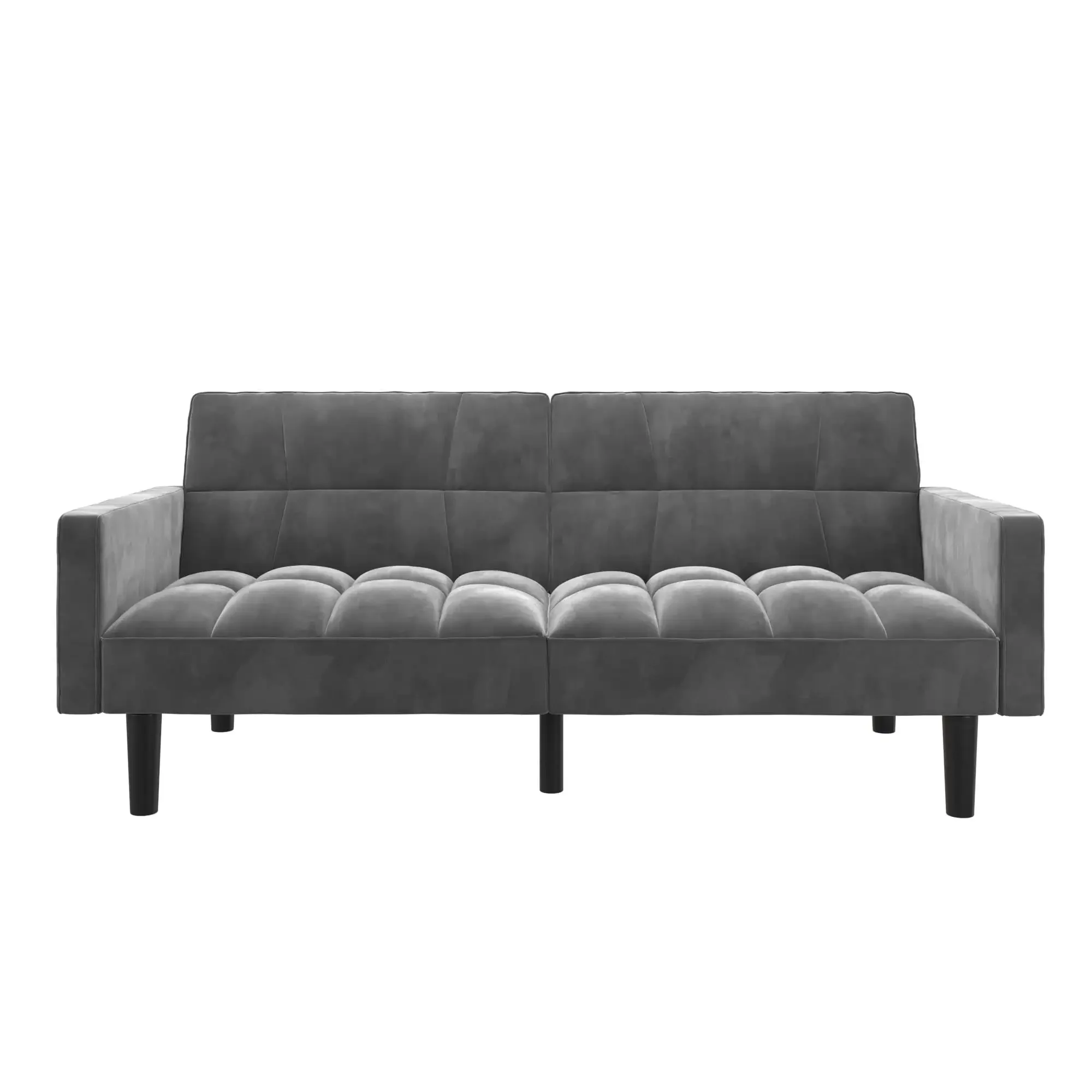 Harper Convertible Sofa Sleeper Futon with Arms, Grey Microfiber