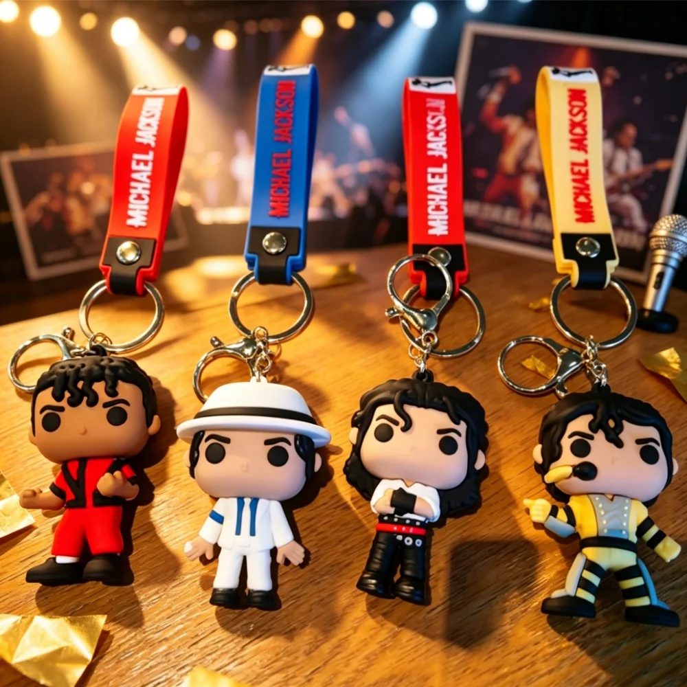 1pcs Michael&Jacksons Music Pop Star Mini Doll Keychain 3D Key Ring Backpack Pendants Bags Ornament Fans Souvenir Machine Gifts