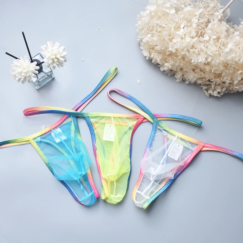 1pc Sexy Men\'s Mesh Sheer Bulge Pouch G-Strings Thongs Man Panties Shorts Low Waist Briefs Breathable Underwear Lingerie