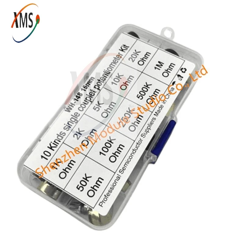 WH148 Potentiometer Kit B1K 2K 5K 10K 20K 50K 100K 250K 500K 1M 15mm Linear Taper Rotary Resistor Set 3pin With Cap